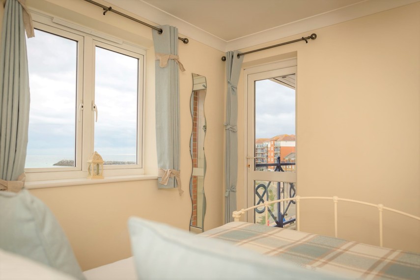 Sea views from master bedroom of Eastbourne holiday flat