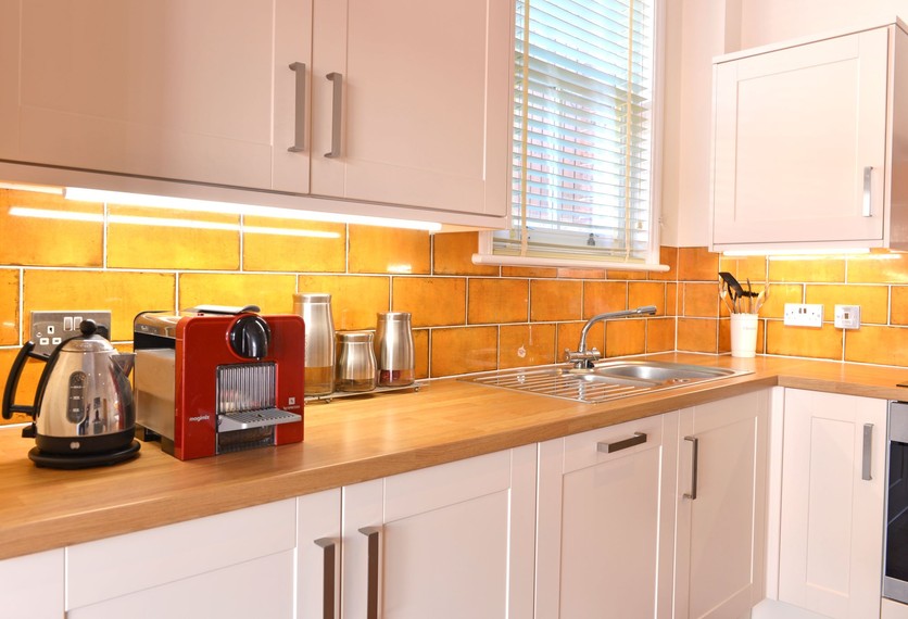 Nespresso coffee machine in kitchen of this holiday cottage in Eastbourne